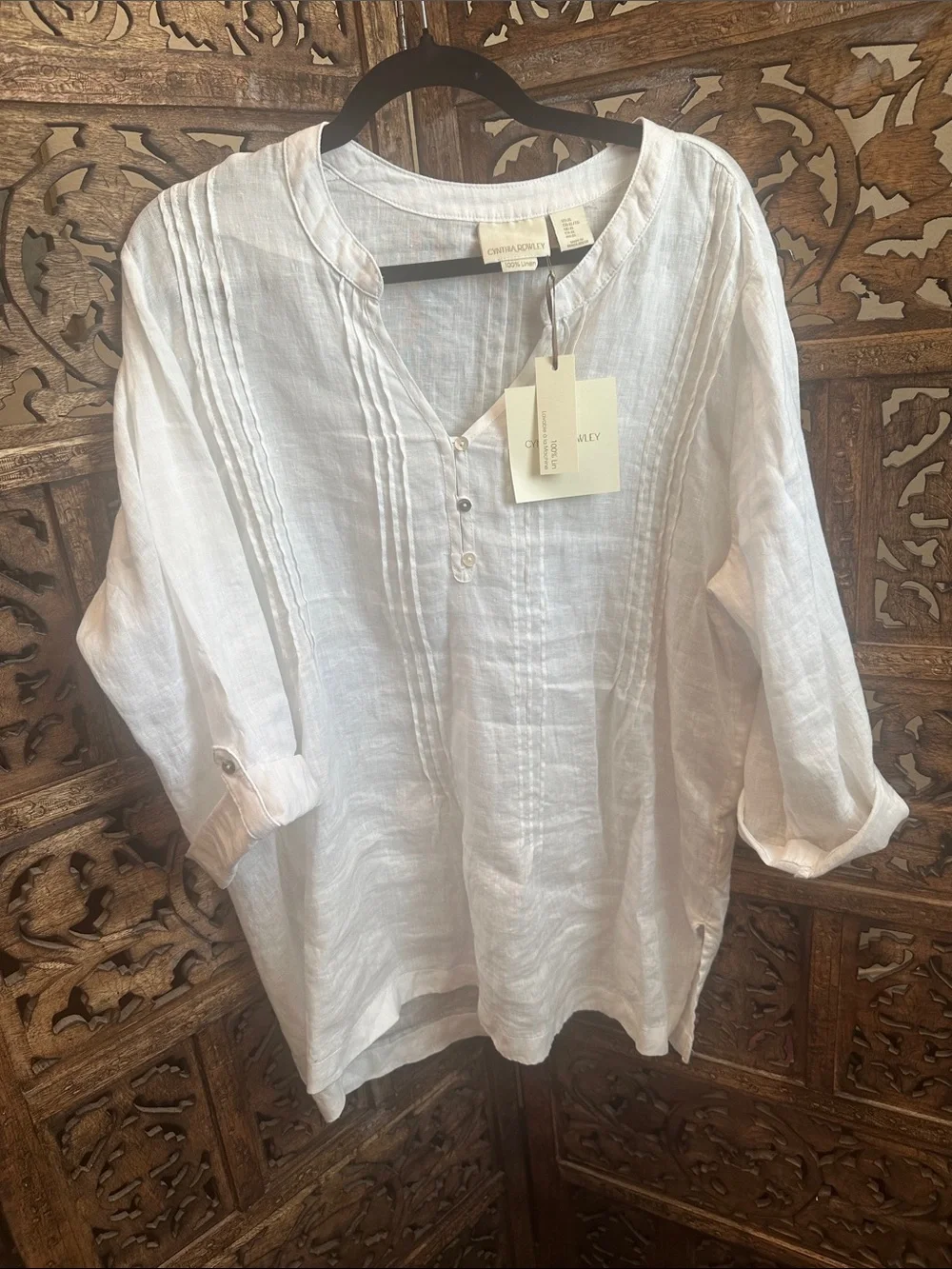 Cynthia Rowley White Linen Pintuck Tunic Shirt - Picture 1 of 5
